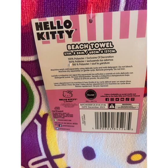 Hello Kitty cherry summer Beach Towel 27 * 54 - Picture 4 of 4